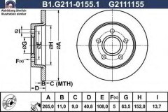 Тормозной диск для FORD C-MAX (DM2) 1.6 TDCi 2007-2010, код двигателя G8DA,G8DB,G8DD, V см3 1560, КВт80, Л.с.109, Дизель, GALFER B1G21101551